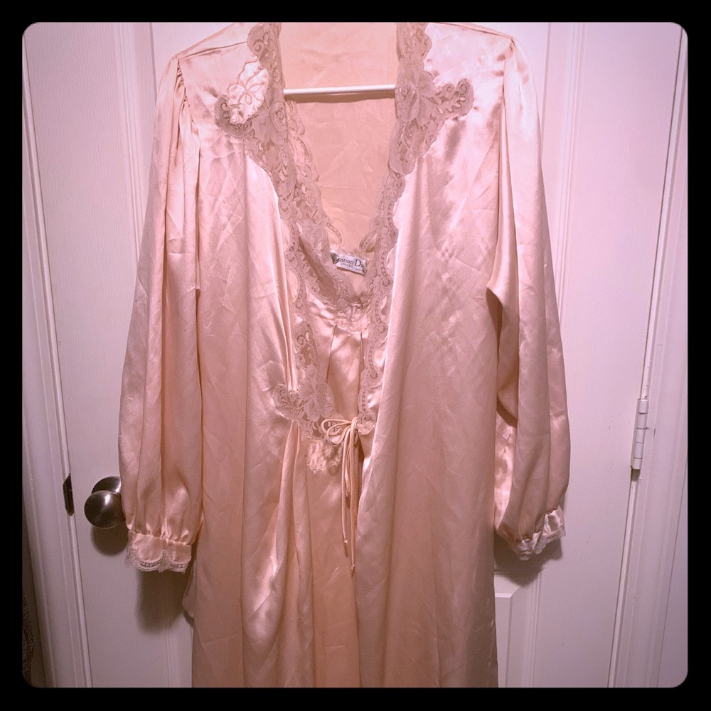 Vintage Silk Pink Dior nightgown with robe